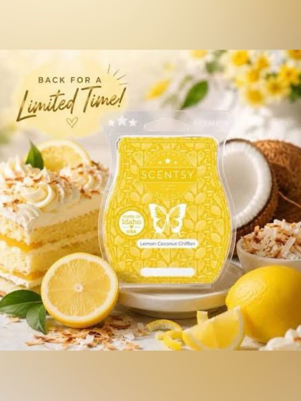 Scentsy Lemon Coconut Chiffon wax bar melts, *Retired scent*